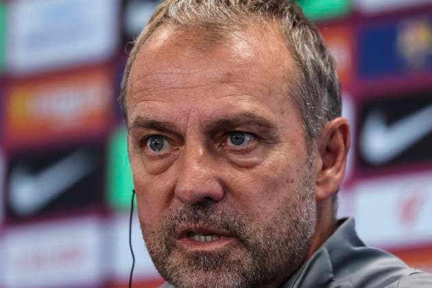 September 24, 2025, Sant Joan Despi, Barcelona, SPAIN: Hansi Flick, head coach of FC Barcelona, Barca attends his press conference, PK, Pressekonferenz during the training day of FC Barcelona ahead the Spanish League, La Liga EA Sports, football match against Real Oviedo at Ciudad Esportiva Joan Gamper on September 24, 2025 in Sant Joan Despi, Barcelona, Spain. Sant Joan Despi SPAIN - ZUMAa181 20250924_zaa_a181_042 Copyright: xJavierxBorregox