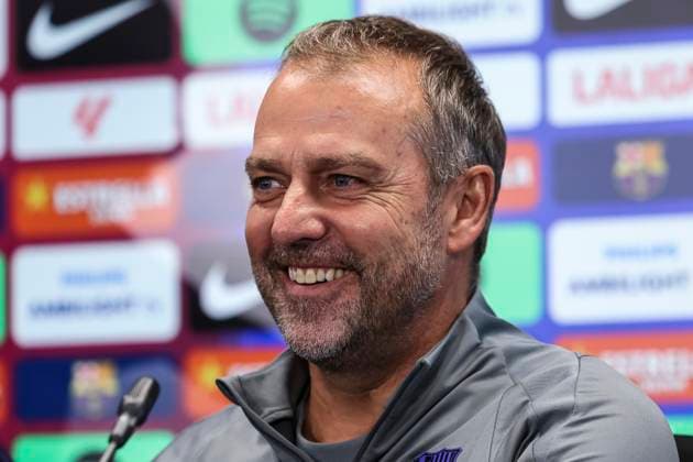 September 24, 2025, Sant Joan Despi, Barcelona, SPAIN: Hansi Flick, head coach of FC Barcelona, Barca attends his press conference, PK, Pressekonferenz during the training day of FC Barcelona ahead the Spanish League, La Liga EA Sports, football match against Real Oviedo at Ciudad Esportiva Joan Gamper on September 24, 2025 in Sant Joan Despi, Barcelona, Spain. Sant Joan Despi SPAIN - ZUMAa181 20250924_zaa_a181_048 Copyright: xJavierxBorregox