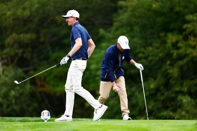 Tom Felton and Oliver Phelps of Team Europe during the Celebrity All-Star match. 2025 Ryder Cup, Celebrity Match, Golf, Bethpage Black Golf Course, New York, USA - 24 Sep 2025New York Bethpage Black Golf Course New York (NY) United States of America EDITORIAL USE ONLY No use with unauthorised audio, video, data, fixture lists, club league logos or live services. Online in-match use limited to 120 images, no video emulation. No use in betting, games or single club league player publications. Copyright: xJamesxMarsh Shutterstockx 15500192bw