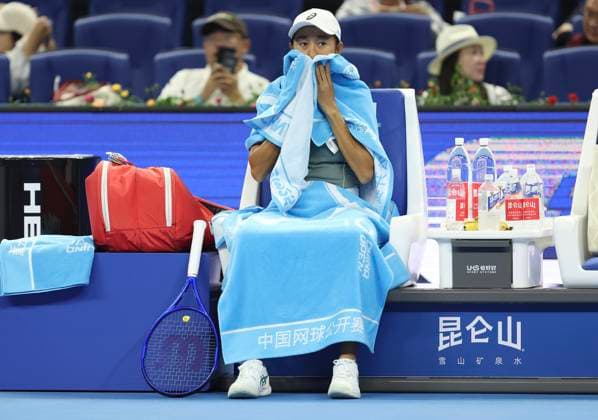 (250924) -- BEIJING, Sept. 24, 2025 -- Zhang Shuai reacts during the women s singles first round match between Anastasia Zakharova of Russia and Zhang Shuai of China at 2025 China Open tennis tournament in Beijing, China, Sept. 24, 2025. ) (SP)CHINA-BEIJING-TENNIS-CHINA OPEN-WOMEN S SINGLES-FIRST ROUND (CN) BaixXuefei 