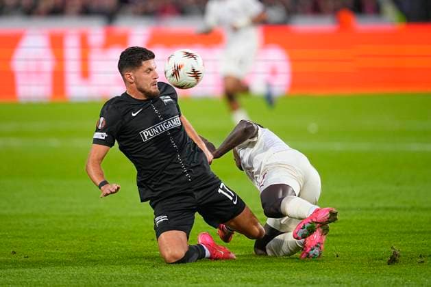 Denmark Europa League: FC Midtjylland - SK Sturm Graz Sturm Graz s Emir Karic during the Europa League match between FC Midtjylland and SK Sturm Graz at MCH Arena in Herning on Wednesday, September 24, 2025. (Photo: Bo Amstrup Scanpix 2025) , Herning Denmark Copyright: BoxAmstrupx spdk20250924-191636-L
