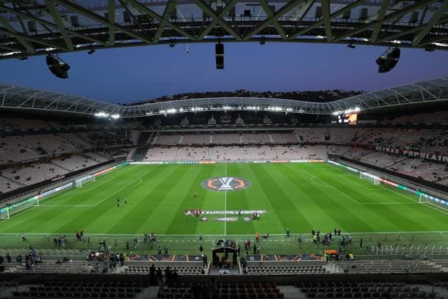 Nice, France, 24th September 2025. A general veiw of the stadium prior to the OGC Nice vs AS Roma UEFA Europa League match at Gran Stade de Nice, Nice. Picture credit should read: Jonathan Moscrop Sportimage EDITORIAL USE ONLY. No use with unauthorised audio, video, data, fixture lists, club league logos or live services. Online in-match use limited to 120 images, no video emulation. No use in betting, games or single club league player publications. SPI_001_JM_OGCNICE_ROMA_UEL SPI-4156-0001