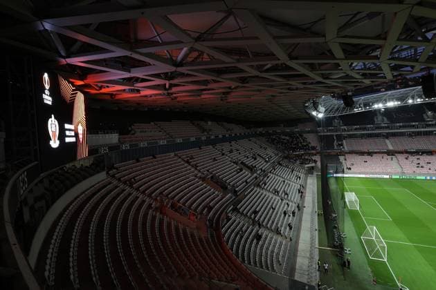 Nice, France, 24th September 2025. A general veiw of the stadium prior to the OGC Nice vs AS Roma UEFA Europa League match at Gran Stade de Nice, Nice. Picture credit should read: Jonathan Moscrop Sportimage EDITORIAL USE ONLY. No use with unauthorised audio, video, data, fixture lists, club league logos or live services. Online in-match use limited to 120 images, no video emulation. No use in betting, games or single club league player publications. SPI_002_JM_OGCNICE_ROMA_UEL SPI-4156-0002