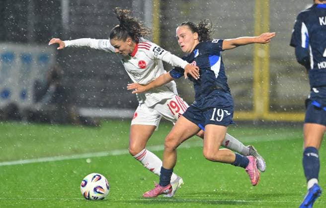 24.09.2025 - Fussball - Saison 2025 2026 - 1. Google Pixel Frauen Bundesliga - 04. Spieltag: TSG Hoffenheim - 1. FC Nürnberg FCN ( Club Clubfrauen ) - Sportfoto Zink - xwoxzix - Sanja Homann (19, 1. FC Nürnberg FCN ) Marie Steiner (19, TSG Hoffenheim )