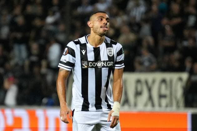 PAOK v Maccabi Tel Aviv - UEFA Europa League THESSALONIKI, GREECE - SEPTEMBER 24: PAOK’s striker Giorgos Giakoumakis reacts during the football match between PAOK and Maccabi Tel Aviv on the 1st day of the 1st round of the League Phase of the Europa League at Toumba Stadium in Thessaloniki, Greece on September 24, 2025. Konstantinos Tsakalidis Anadolu Thessaloniki Greece. Editorial use only. Please get in touch for any other usage.  Copyright: x2025xAnadoluxKonstantinosxTsakalidisx