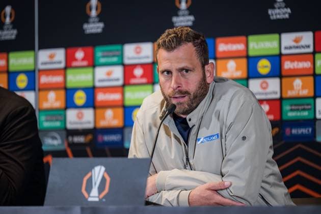 SOCCER - UEFA EL, Midtjylland vs Sturm HERNING,DENMARK,24.SEP.25 - SOCCER - UEFA Europa League, FC Midtjylland vs SK Sturm Graz, pressconference. Image shows head coach Juergen Saeumel (Sturm).  GEPAxpictures xMatthiasxTrinkl