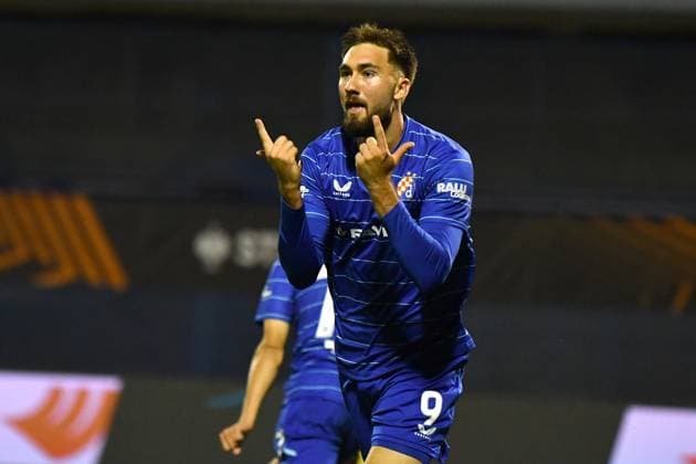 Zagreb, Croatia, September 24th 2025, Dion Beljo of Dinamo (C)celebrate score during the UEFA Europa League, League phase Matchday 1, match between Dinamo Zagreb (Croatia) and Fenerbahce (Turkey) at Stadium Maksimir, Zagreb, Croatia.(Photo by Natasa Kupljenik Sports Press Photo)  Copyright: xNatasaxKupljenikx xSPPx Sportspressphoto_SPR31370