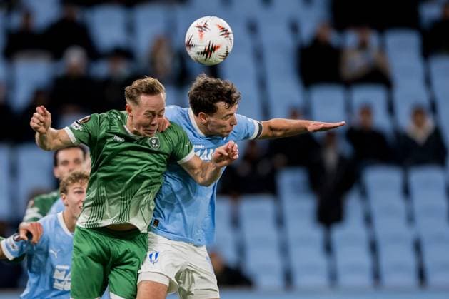 250924 Joel Andersson of Ludogorets and Colin Rösler of Malmö FF during the UEFA Europa League football match between Malmö FF and Ludogorets on September 24, 2025 in Malmö. Photo: Petter Arvidson BILDBYRAN kod PA PA1085 fotboll football soccer fotball uefa europa league europa league malmö ff ludogorets bbeng Copyright: PETTERxARVIDSON BB250924PA224