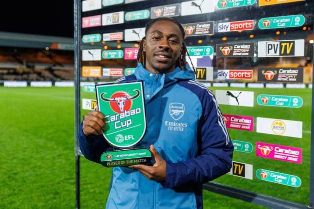 Eberechi Eze of Arsenal with the Carabao Player of the game award. Port Vale v Arsenal, EFL Carabao Cup, Third Round, Football, Vale Park, Stoke-on-Trent, UK - 24 Sep 2025Stoke-on-Trent Vale Park United Kingdom EDITORIAL USE ONLY No use with unauthorised audio, video, data, fixture lists, club league logos or live services. Online in-match use limited to 120 images, no video emulation. No use in betting, games or single club league player publications. Copyright: xRyanxBrowne Shutterstockx 15498606bn
