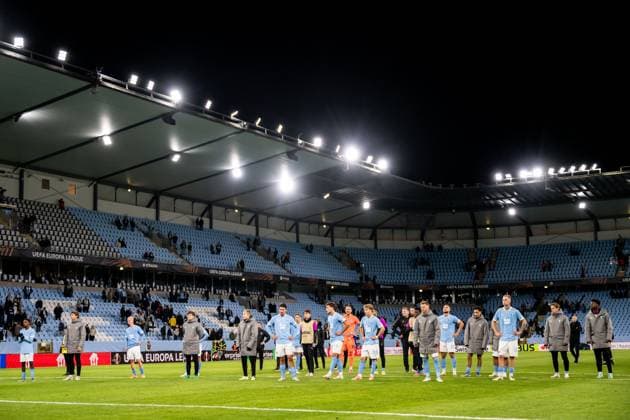 250924 Players of Malmö FF looks dejected after the UEFA Europa League football match between Malmö FF and Ludogorets on September 24, 2025 in Malmö. Photo: Petter Arvidson BILDBYRAN kod PA PA1085 fotboll football soccer fotball uefa europa league europa league malmö ff ludogorets bbeng depp Copyright: PETTERxARVIDSON BB250924PA282