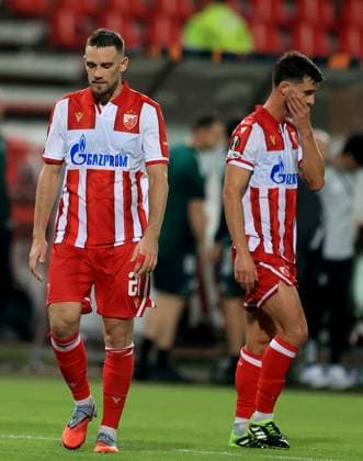 24.09.2025 Beograd Belgrade FK Crvena Zvezda(FC Red Star)-FC Celtic Europa League men s football Timi Max Elsnik(L),Tomas Händel Handel(R) Crvena Zvezda(Red Star) react after match :