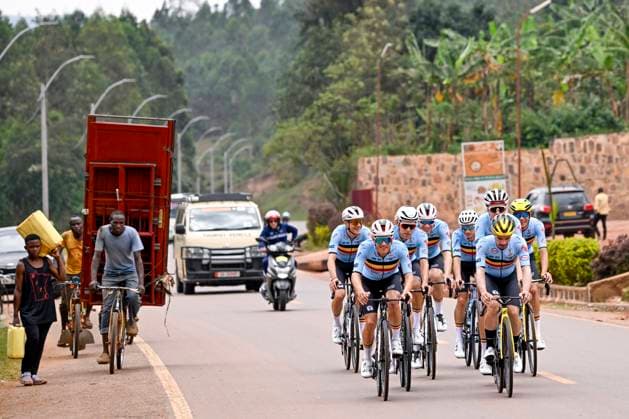 UCI 2025 Road World Championship, WM, Weltmeisterschaft Kigali 25 09 2025 - training ride KIGALI, RWANDA - SEPTEMBER 25 : Belgium Cycling team pictured during a training ride prior to the 92nd edition of the UCI World Championships road race on September 25, 2025 in Kigali, Rwanda, 25 09 2025 Kigali Rwanda  Copyright: xJanxDexMeuleneirx