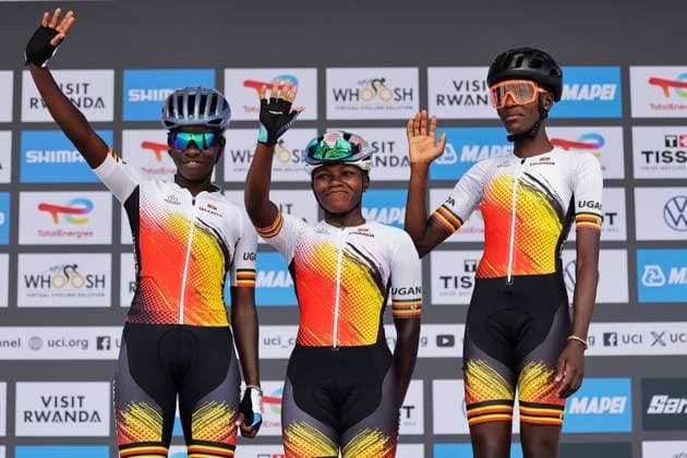 2025 UCI Road World Championships Picture by Alex Whitehead SWpix.com - 25 09 2025 - Cycling - 2025 UCI Road World Championships - Kigali Convention Centre, Kigali, Rwanda - Women Under-23 Road Race - 57 , Nantume Miria (Uganda), Florence Nakagwa (Uganda) Copyright: x xSWpix.comx(t axPhotographyxHubxLtd)xAlexxWhitehead SWpix.comx SWP-3030-6601