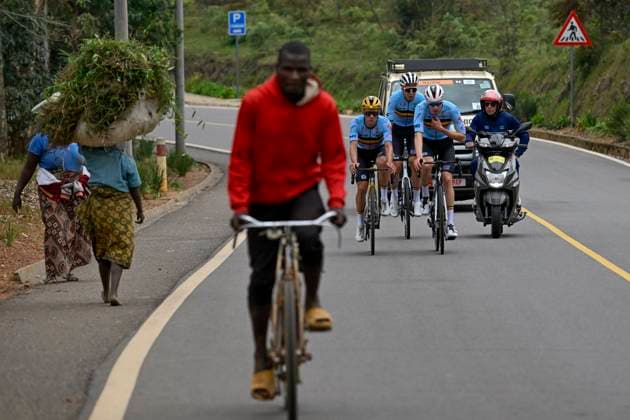 UCI 2025 Road World Championship, WM, Weltmeisterschaft Kigali 25 09 2025 - training ride KIGALI, RWANDA - SEPTEMBER 25 : Evenepoel Remco (BEL) and Vermeersch Florian (BEL) Van Wilder Ilan (BEL) pictured during a training ride prior to the 92nd edition of the UCI World Championships road race on September 25, 2025 in Kigali, Rwanda, 25 09 2025 Kigali Rwanda  Copyright: xJanxDexMeuleneirx
