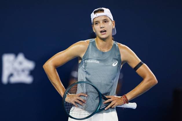BEIJING, CHINA - SEPTEMBER 25: Emiliana Arango of Colombia reacts in the Women s Singles Round of 128 match against Suzan Lamens of the Netherlands on day 4 of the 2025 China Open at National Tennis Center on September 25, 2025 in Beijing, China.  Copyright: xVCGx 111593153124