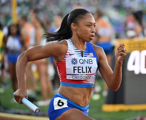 18th World Athletics Championships Oregon22, day 1 EUGENE, OREGON, UNITED STATES - JULY 15: Allyson Felix of Team United States competes in the 4x400m Mixed Relay Final during the eighteenth edition of the World Athletics Championships in Eugene, Oregon, United States on July 15, 2022. Oregon United States. Editorial use only. Please get in touch for any other usage.  Copyright: x2025xAnadoluxMustafaxYalcÄ±nx