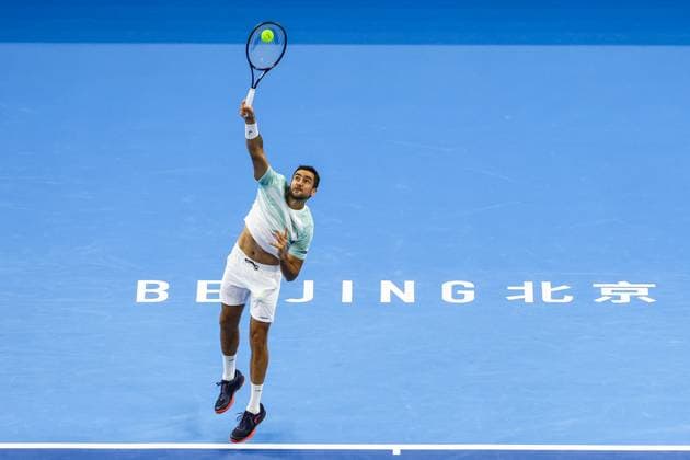 BEIJING, CHINA - SEPTEMBER 25: Marin Cilic of Croatia competes in the Men s Singles Round of 32 match against Jannik Sinner of Italy on day 4 of the 2025 China Open at National Tennis Center on September 25, 2025 in Beijing, China.  Copyright: xVCGx 111593160701