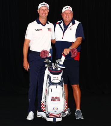 Harris English of Team USA and caddie. 2025 Ryder Cup, Thursday Practice, Golf, Bethpage Black Golf Course, New York, USA - 25 Sep 2025New York Bethpage Black Golf Course New York (NY) United States of America EDITORIAL USE ONLY No use with unauthorised audio, video, data, fixture lists, club league logos or live services. Online in-match use limited to 120 images, no video emulation. No use in betting, games or single club league player publications. Copyright: xJamesxMarsh Shutterstockx 15500195be
