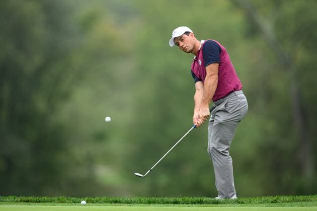 250925 Viktor Hovland of Team Europe during a practice round ahead of the Ryder Cup on September 25, 2025 in New York. Photo: Jesper Zerman BILDBYRAN kod JZ JZ0616 golf ryder cup day -1 bbeng Copyright: JESPERxZERMAN BB250925JZ002