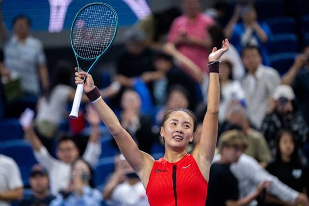 (250925) -- BEIJING, Sept. 25, 2025 -- Yuan Yue celebrates after the women s singles first round match between Yuan Yue of China and Yulia Putintseva of Kazakhstan at 2025 China Open tennis tournament in Beijing, China, Sept. 25, 2025. ) (SP)CHINA-BEIJING-TENNIS-CHINA OPEN-WOMEN S SINGLES-FIRST ROUND (CN) HuxJingwen 
