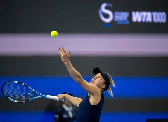(250925) -- BEIJING, Sept. 25, 2025 -- Yulia Putintseva serves during the women s singles first round match between Yuan Yue of China and Yulia Putintseva of Kazakhstan at 2025 China Open tennis tournament in Beijing, China, Sept. 25, 2025. ) (SP)CHINA-BEIJING-TENNIS-CHINA OPEN-WOMEN S SINGLES-FIRST ROUND (CN) HuxJingwen 