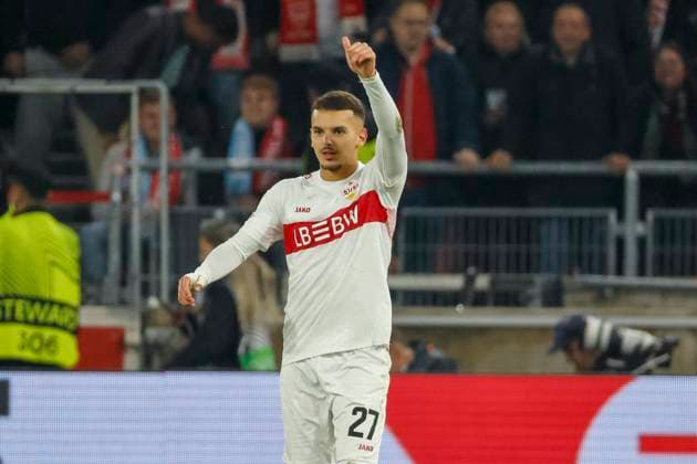 Torjubel bei Badredine Bouanani (VfB Stuttgart, 27) nach seinem Tor zum 1:0 , Deutschland, Fussball, UEFA Europa League, 1. Spieltag, 2025 2026, VfB Stuttgart vs. Celta Vigo, 25.09.2025, Arena Stuttgart, Stuttgart, Deutschland Stuttgart Arena Stuttgart Baden-Württemberg Deutschland Copyright: xGrantxHubbsx