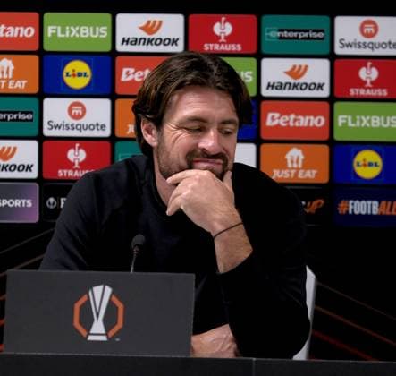 UK: Rangers v Genk, UEFA Europa League at Ibrox Stadium, Glasgow, Scotland on 25 September 2025: Pictured: Rangers Coach Russell Martin attends the after-match press conference, PK, Pressekonferenz Glasgow Ibrox Stadium Scotland Copyright: xAlexxToddx