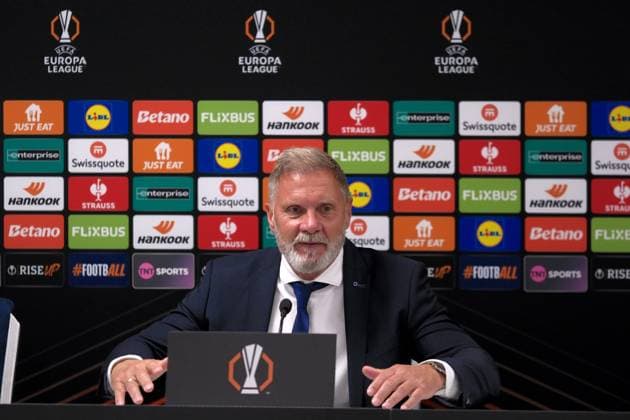 UK: Rangers v Genk, UEFA Europa League at Ibrox Stadium, Glasgow, Scotland on 25 September 2025: Pictured: Genk Coach Thorsten Fink attends the after-match press conference, PK, Pressekonferenz Glasgow Ibrox Stadium Scotland Copyright: xAlexxToddx