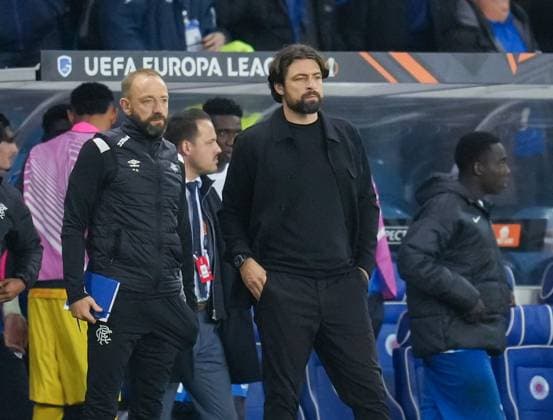 Rangers Manager Russell Martin with Rangers Assistant Manager Matt Gill, left. Rangers v Genk, UEFA Europa League, Football, Ibrox Stadium, Glasgow, Scotland, UK - 25 Sep 2025Glasgow Ibrox Stadium Scotland United Kingdom EDITORIAL USE ONLY No use with unauthorised audio, video, data, fixture lists, club league logos or live services. Online in-match use limited to 120 images, no video emulation. No use in betting, games or single club league player publications. Copyright: xStuartxWallace Shutterstockx 15498613cy