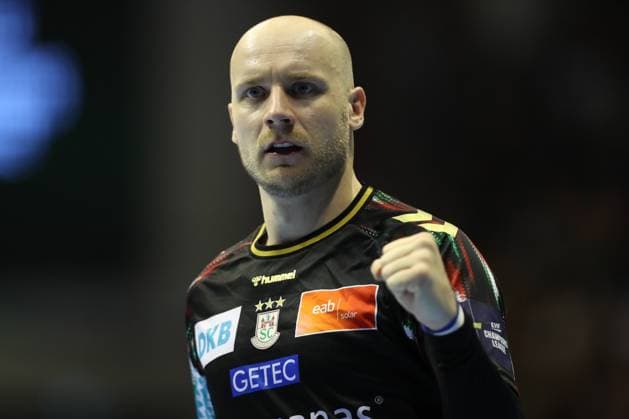 25.09.2025, xtgx, Handball, EHF Champions League, SC Magdeburg - Wisla Plock v.l. Daniel Pettersson (Magdeburg, 11) Jubel, Torjubel, jubelt ueber das Tor, celebrate the goal, celebration Magdeubrg