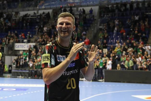 25.09.2025, xtgx, Handball, EHF Champions League, SC Magdeburg - Wisla Plock v.l. Philipp Weber (Magdeburg, 20) Jubel ueber den Sieg, Jubel nach Spielende Magdeubrg