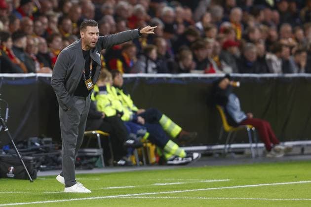 DEVENTER , 25-09-2025 , Stadium De Adelaarshorst , season 2025 2026 , UEFA Europa League League phase . match between Go Ahead Eagles and FCSB, final result 0-1, Picture shows GA Eagles trainer coach Melvin Boel Go Ahead Eagles - FCSB  x31196182x Copyright: