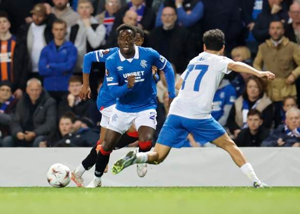 Rangers v KRC Genk UEFA Europa League Djeidi Gassama of Rangers cuts inside Zakaria El Ouahdi of KRC Genk during the UEFA Europa League match at Ibrox Stadium, Glasgow UK Newspapers OUT Copyright: xFredxPalmerx FIL-22274-0150