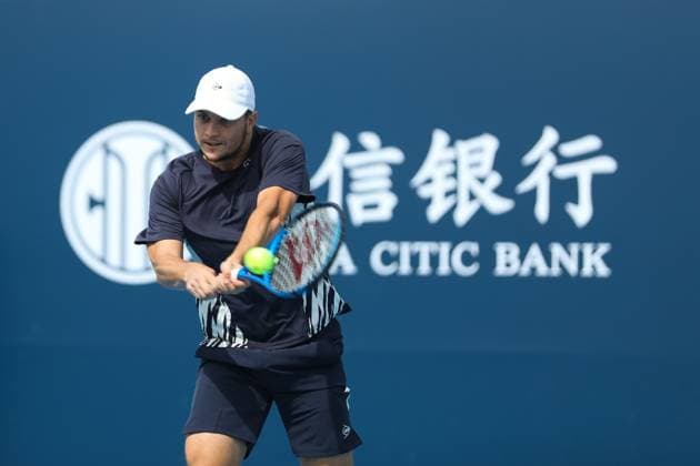 BEIJING, CHINA - SEPTEMBER 26: Miomir Kecmanovic of Serbia returns a shot in the Men s Singles Round of 32 match against Jakub Mensik of Czech Republic on day 5 of the 2025 China Open at National Tennis Center on September 26, 2025 in Beijing, China.  Copyright: xVCGx 111593310486