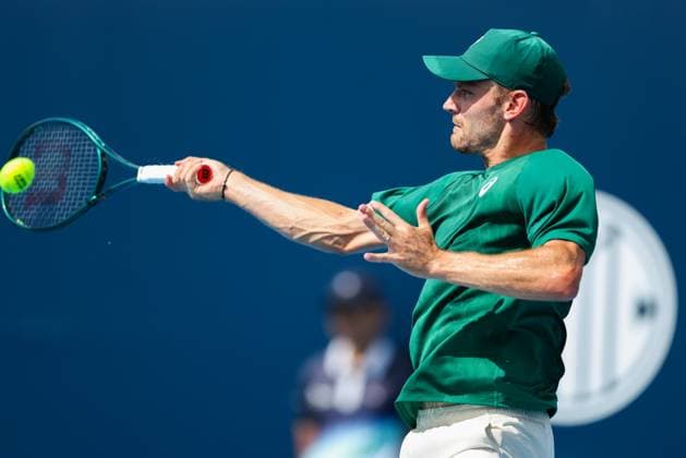 BEIJING, CHINA - SEPTEMBER 26: David Goffin of Belgium returns a shot in the Men s Singles Round of 32 match against Arthur Rinderknech of France on day 5 of the 2025 China Open at National Tennis Center on September 26, 2025 in Beijing, China.  Copyright: xVCGx 111593316876