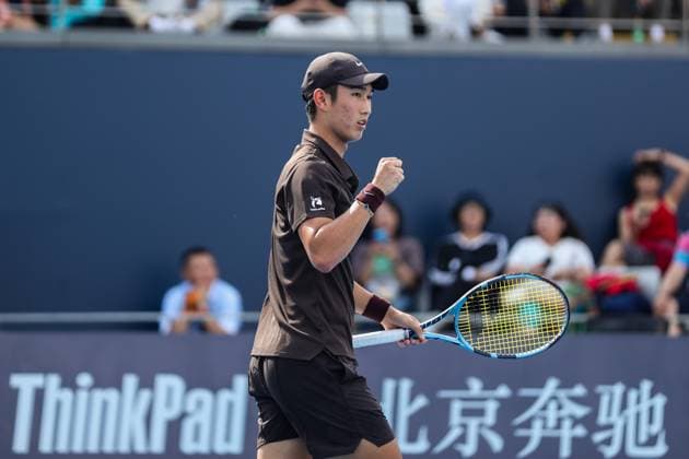 BEIJING, CHINA - SEPTEMBER 26: Shang Juncheng of China reacts in the Men s Singles Round of 32 match against Arthur Cazaux of France on day 5 of the 2025 China Open at National Tennis Center on September 26, 2025 in Beijing, China.  Copyright: xVCGx 111593321279