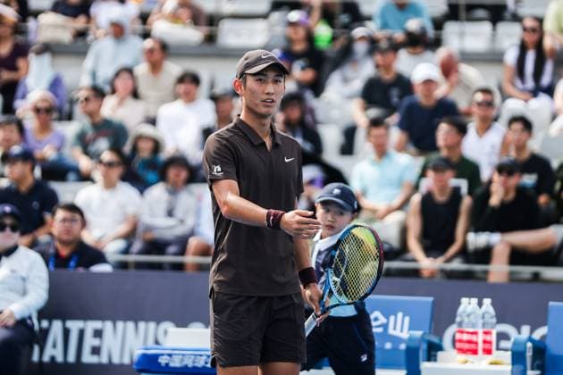 BEIJING, CHINA - SEPTEMBER 26: Shang Juncheng of China reacts in the Men s Singles Round of 32 match against Arthur Cazaux of France on day 5 of the 2025 China Open at National Tennis Center on September 26, 2025 in Beijing, China.  Copyright: xVCGx 111593321235