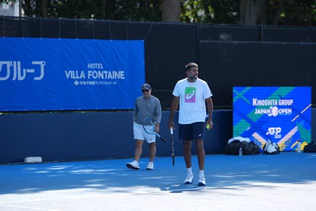 India s Rohan Bopanna and partner japan s Takeru Yuzuki???????? during the practise session ahead of their 2nd round match in Men s Doubles in Japan open tennis tournament ATP500 2025 at Ariake Tennis stadium in Tokyo, Japan on September 26, 2025  Copyright: xRanjithxKumar IPAxSportx xipa-agency.netx xx IPA_65760955 IPA_Agency_IPA65760955