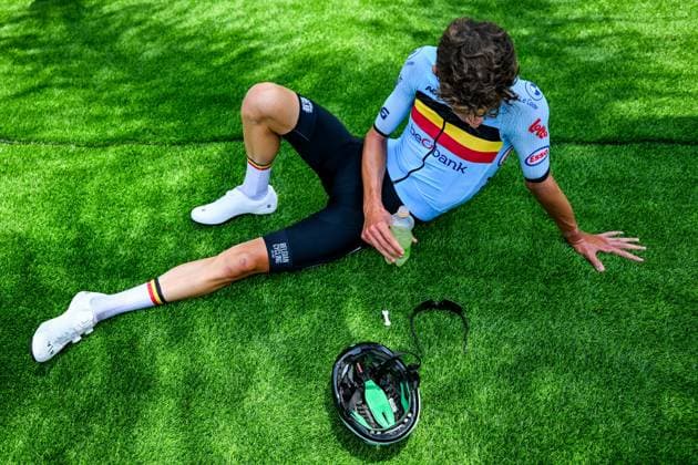 Belgian Seff Van Kerckhove pictured in action during the junior men road race (119,3 km) at the cycling road World Championships in Kigali, Rwanda, Friday 26 September 2025. The 2025 UCI Road World Championships take place from 21 to 28 September in Kigali, Rwanda. DIRKxWAEM  x135311894x