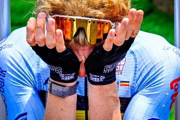 Belgian Edouard Claisse pictured after the junior men road race (119,3 km) at the cycling road World Championships in Kigali, Rwanda, Friday 26 September 2025. The 2025 UCI Road World Championships take place from 21 to 28 September in Kigali, Rwanda. DIRKxWAEM  x135313170x