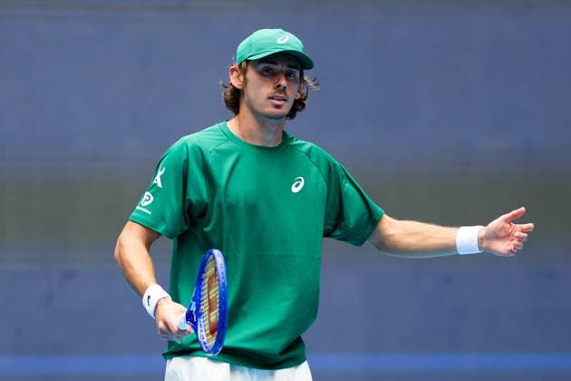 BEIJING, CHINA - SEPTEMBER 26: Alex De Minaur of Australia reacts in the Men s Singles Round of 32 match against Yunchaokete Bu of China on day 5 of the 2025 China Open at National Tennis Center on September 26, 2025 in Beijing, China.  Copyright: xVCGx 111593322347