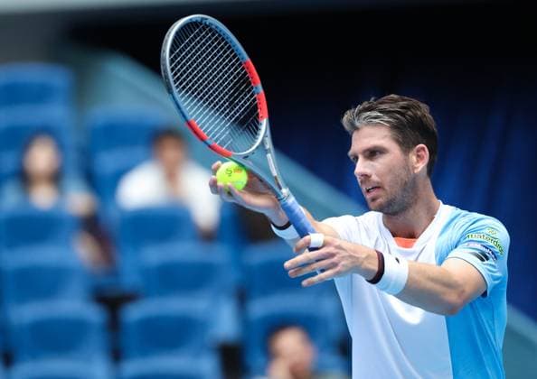 (250926) -- BEIJING, Sept. 26, 2025 -- Cameron Norrie serves during the men s singles first round match between Daniil Medvedev of Russia and Cameron Norrie of Britain at 2025 China Open tennis tournament in Beijing, China, Sept. 26, 2025. (Photo by Xinhua) (SP)CHINA-BEIJING-TENNIS-CHINA OPEN-MEN S SINGLES-FIRST ROUND (CN) MaxZihan 