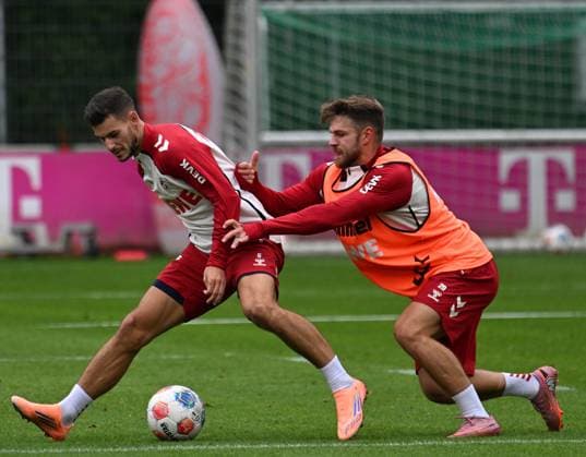26.09.2025 , xophax, Fussball 1.Bundesliga, 1.FC Koeln 1.FC Köln Training Tom Krauss , links und Jan Thielmann , rechts ( beide 1.FC Köln ) (DFL DFB REGULATIONS PROHIBIT ANY USE OF PHOTOGRAPHS as IMAGE SEQUENCES and or QUASI-VIDEO) Koeln