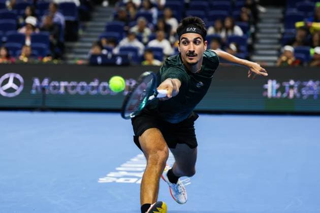 BEIJING, CHINA - SEPTEMBER 26: Lorenzo Sonego of Italy competes in the Women s Singles Round of 32 match against Alexander Zverev of Germany on day 5 of the 2025 China Open at National Tennis Center on September 26, 2025 in Beijing, China.  Copyright: xVCGx 111593397970