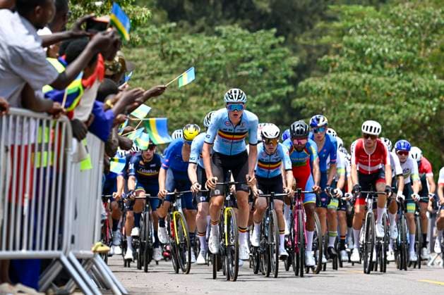 UCI 2025 Road World Championship, WM, Weltmeisterschaft Kigali 26 09 2025 KIGALI, RWANDA - SEPTEMBER 26 : Rex Tim (BEL) leading the peloton during the Men U23 cycling road race of the UCI Road World Championships 2025 92nd edition an UCI World Championships cycling race of 164.6 km with start in Kigali and finish in Kigali on September 26, 2025 in Kigali, Rwanda, 26 09 2025 Kigali Rwanda  Copyright: xJanxDexMeuleneirx