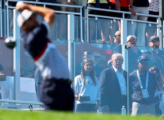 President Donald Trump watches Scottie Scheffler of Team USA tee off 2025 Ryder Cup, Day One, Afternoon Four-Balls, Golf, Bethpage Black Golf Course, New York, USA - 26 Sep 2025New York Bethpage Black Golf Course New York (NY) United States of America EDITORIAL USE ONLY No use with unauthorised audio, video, data, fixture lists, club league logos or live services. Online in-match use limited to 120 images, no video emulation. No use in betting, games or single club league player publications. Copyright: xJamesxMarsh Shutterstockx 15500200s