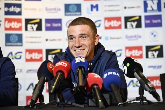 UCI 2025 Road World Championship, WM, Weltmeisterschaft Kigali 26 09 2025 - media activities KIGALI, RWANDA - SEPTEMBER 26 : Evenepoel Remco (BEL) pictured during a press conference, PK, Pressekonferenz prior the Men Elite cycling road race of the UCI Road World Championships 2025 92nd edition an UCI World Championships cycling race of 267.5 km with start in Kigali and finish in Kigali on September 26, 2025 in Kigali, Rwanda, 26 09 2025 Kigali Rwanda  Copyright: xJanxDexMeuleneirx