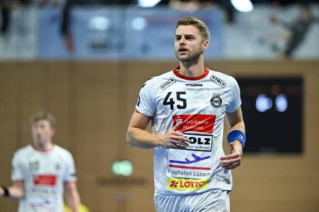 Jan-Eric Speckmann (VfL Luebeck Schwartau, 45) HC Elbflorenz 2006 vs. VfL Luebeck Schwartau, 2. Handball Bundesliga Herren, Spielzeit 2025 2026, 26.09.2025 HC Elbflorenz 2006 vs. VfL Luebeck Schwartau, 2. Handball Bundesliga Herren, Spielzeit 2025 2026, 26.09.2025 Dresden Copyright: xEibner-Pressefoto xHoepnerx EP_PHR