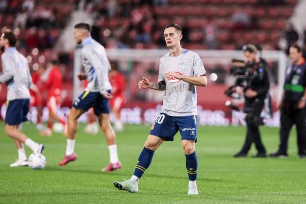 September 26, 2025, Girona, Girona, SPAIN: Pol Lozano of RCD Espanyol looks on during the Spanish league, La Liga EA Sports, football match played between Girona FC and RCD Espanyol at Montilivi stadium on September 26, 2025 in Girona, Spain. Girona SPAIN - ZUMAa181 20250926_zaa_a181_105 Copyright: xJavierxBorregox