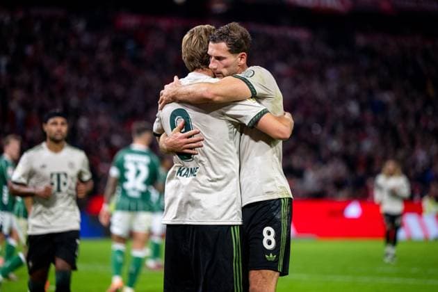 Harry Kane (FC Bayern Muenchen, 09), Leon Goretzka (FC Bayern Muenchen, 08) jubeltn ueber das Tor zum 2:0 per Elfmeter, GER, FC Bayern Muenchen (FCB) vs SV Werder Bremen, Fussball Bundesliga, 5. Spieltag, Saison 2025 2026, 26.09.2025 DFB DFL regulations prohibit any use of photographs as image sequences and or quasi-video GER, FC Bayern Muenchen (FCB) vs SV Werder Bremen, Fussball Bundesliga, 5. Spieltag, Saison 2025 2026, 26.09.2025 Muenchen Copyright: xEibner-Pressefoto Memmlerx EP_MMR